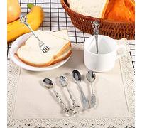 TOPINCN 6pcs Vintage Royal Style Mini Mini-Caxe de café et Fork Set Zinc Alloy Retro Table Varelle avec Motif 3D pour le de Mariage à la Maison (SILVER)