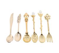 TOPINCN 6pcs Vintage Royal Style Mini Mini-Caxe de café et Fork Set Zinc Alloy Retro Table Varelle avec Motif 3D pour le de Mariage à la Maison (GOLD)
