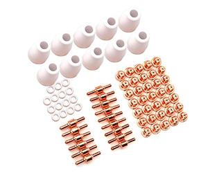 TOPINCN 75 Pièces Anneau de Tourbillon D'électrode de Pointe de Coupe de Bouclier Durable pour Torche de DéCoupe PT-31-40 pour CUT40 CUT50, Ensemble de Consommables en Céramique de Cuivre pour une