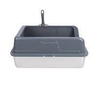TOPINCN Bac à Litière Extra Large en Acier Inoxydable à Bords Hauts et Entrée par Le Haut. Bac à Litière à Entrée Basse et Ouverture sur Le Dessus. Pelle Incluse. Nettoyage Facile. (Gris foncé)