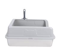 TOPINCN Bac à Litière Extra Large en Acier Inoxydable à Bords Hauts et Entrée par Le Haut. Bac à Litière à Entrée Basse et Ouverture sur Le Dessus. Pelle Incluse. Nettoyage Facile. (Gris Clair)