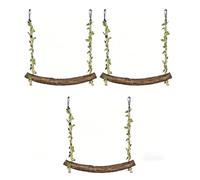TOPINCN Balançoire en Bois pour Perroquets, 3 Pièces, Accessoires | Perchoir Suspendu en Bois pour Oiseau avec Feuilles Décoratives, Balançoire pour Cage de Perruche, Accessoire Hamac pour