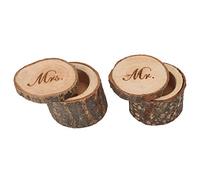 TOPINCN Boîte à Bagues Rétro en Bois, Branches de Rondins, Style Littéraire, Idéale pour Les Mariages, Les Fiançailles et la Saint-Valentin (Mr&Mrs)