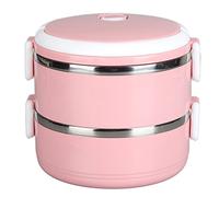 TOPINCN Boîte à Déjeuner Ronde Isolée Thermiquement, Boîte à Déjeuner en Acier Inoxydable, Couvercle étanche pour L'école, le Bureau et L'extérieur (Couche double 304 version épaissie (rose nordique))