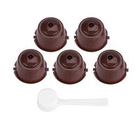 TOPINCN Capsules de Pod à café Rechargeables de 5pcs avec Cuillère de qualité Alimentaire PP 304 Capsule de Filtre à café Réutilisable Reutilisable pour la Machine à Remplir (BROWN)