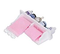 TOPINCN Ensemble D'accessoires de Bain de Poupée, Porte-Serviette en Bois avec Serviettes Roses et Bouteilles pour Les Jeux de Jeu de Rôle, Adaptation pour 1:12 Miniature Doll House