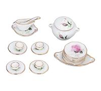 TOPINCN Ensemble de Tasses à thé en Porcelaine pour Maison de Poupée, Mini Accessoires de Cuisine Décoratifs de Style Rose avec Texture Délicate, pour Décoration Miniature de Maison de