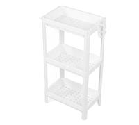 TOPINCN Étagère de Salle de Bain sur Pied, Tour de Rangement en Plastique Blanc, 3 Niveaux avec Crochets et roulettes, Organisateur Étroit pour Douche