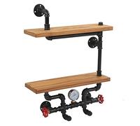 TOPINCN Étagère Murale Industrielle en Acier pour Tuyaux en Bois Étagère Suspendue Bibliothèque Étagère de Rangement à 2 Niveaux pour Cuisine, Salon, Chambre à Coucher, étagères de