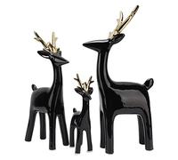 TOPINCN Figurines de Cerf en Céramique, Ornements de Cerf, Décoration de, Ensemble de 3 Pièces, Décor de Table Rond Brillant avec Style Rétro élégant pour la Maison, Le Bureau, Le (Or Noir)