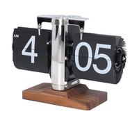 TOPINCN Horloge à Bascule Automatique, Horloge de Bureau Numérique Mécanique Rétro pour Décoration de Bureau à Domicile, Acier Inoxydable, PVC, Noyer Noir, Bouton de Temps Réglable,