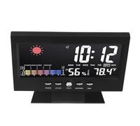 TOPINCN Horloge de Prévision Météo élégante Multifonctionnelle Température humidité Réveil pour Bureau à Domicile Noir 147x90x25mm