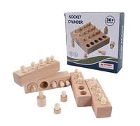 TOPINCN Jeu de Douilles Cylindriques à Boutons, Blocs D'échelle de Cylindres en Bois avec Sensoriel Visuel à Boutons, Outils éducatifs pour la Coordination œil-Main et Le Développement