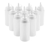 TOPINCN Lot de 10 Flacons de Condiments en Plastique de 460 ml avec Couvercles à Visser - Distributeur Idéal pour Crêpes, Huile, Glaçage, Liquides et Pour Travaux Manuels Blanc
