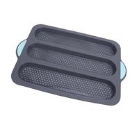 TOPINCN Moule à Pain en Silicone, Moule à Pain Français Antiadhésif jusqu'à 220 °C, Moule perforé avec Conception Ventilée pour la Cuisson de Petits Pains Hoagie (3 cavités)