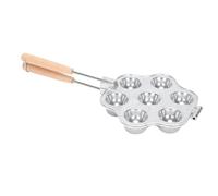 TOPINCN Moule à Tartelettes aux œufs 7 Cavités, Réutilisable, en Alliage D'aluminium, pour Mini-gâteaux, Crêpes et puddings. Poignée en Bois pour la Pâtisserie et les Desserts maison.
