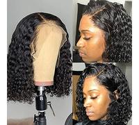 TOPINCN Perruques Ondulées de Cheveux Brésiliens Ondulés pour Femmes, Perruque Bob Bou Colle avec Filet Rose, Taille Réglable pour un Usage Quotidien