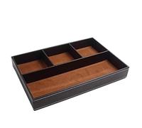 TOPINCN Plateau de Valet à 4 Compartiments, Boîte de Rangement en Similicuir, Dessus de Commode, Boîte de Rangement en Similicuir, Chambre à Coucher, Organisateur de Bureau, Rangement (Brun)