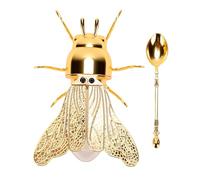 TOPINCN Pot à Miel en Forme D'abeille, Récipient de Rangement Transparent et Polyvalent avec Cuillère, Pot de Cuisine pour Miel, Sucre, Sel, thé et épices (GOLD)