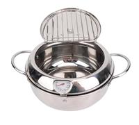 TOPINCN Pot de Friteuse, 201 Acier en Acier Inoxydable Japonais à Frire avec Drain D'huile, Pot à Frire en Profondeur de 2,2 L avec Contrôle de la Température et Couvercle pour