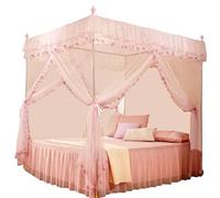 TOPINCN Rideau de Lit à Baldaquin, Filet de Princesse de Luxe, 3 Ouvertures Latérales, Rideau de Lit, Filet de Literie Rose pour Chambre de Femme (#1 120 * 200 * 200)