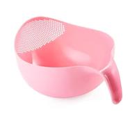 TOPINCN Rondelle de Riz Passoire Bol avec Poignée Rince en Plastique avec égouttoirs Latéraux Petite Passoire Filtre Panier pour le Nettoyage des Légumes Fruits Haricots de Riz Outils (Gros rose)
