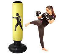 TOPINCN Sac de Boxe Gonflable à Base épaisse, Facile à Gonfler, Entraînement de Boxe, PVC 63 Pouces, Soulagement de la Pression, Jaune/Orange/Noir (Yellow)