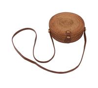 TOPINCN Sac de Panier, Sac Rond en Rotin tissé à la Main avec Sangle Réglable Naturelle de 20 Cm de Diamètre pour Le Camping (Boucle en Cuir de Couleur Unie avec Doublure)