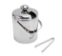 TOPINCN Seau à Glace à Double Mur à 1,3 L, Contenant de Refroidisseur à Vin, 304 Seau à Glaçons Isolés en Acier Inoxydable avec Couvercle et Pinces et Passoire pour les Cocktails de