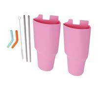 TOPINCN Séparateur de Boisson Intérieur en Silicone 2 en 1 pour Tasse de 40 Oz avec Pailles en Acier Inoxydable, Pliable, étanche, Double Compartiment, Boisson Chaude et Froide (PINK)