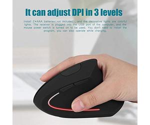 TOPINCN Souris Verticale Ergonomique pour Gaucher, 6 Boutons Programmables, 800/1200/1600 DPI, USB, Noir, Compatible avec PC et Ordinateur Portable