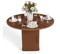 TOPINCN Table à Manger Ronde, Salle à Manger de 3,9ft de Cuisine de Cuisine Cercle Table Piédestal Table MDF Table Ronde avec étagère de Rangement et Porte à Glissière en Bois pour Salle à (Couleur