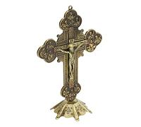 TOPINCN Table Crucifix Standing, Crucifix Metal Crucifix Statue Vintage Style avec Décoration Rouge Intégrée pour la Décoration de la Maison Catholique