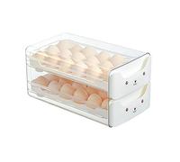 TOPINCN Tiroir à œufs Double Couche, Réfrigérateur Distributeur D'œufs, Conteneur de Stockage à Roulement Automatique pour Comptoir, Cuisine (WHITE)