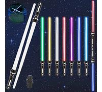 TOPJOWGA 2 en 1 Sabre Laser 162cm, Lumineux Lightsaber à Double Lame, RGB 7 Couleurs Jouet Télescopique, Cosplay Fête d'Anniversaire Cadeaux