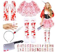 TOPJOWGA Costume infirmière Zombie, Déguisement Infirmière Halloween, Deguisement Halloween Zombie Femme, Zombie Nurse Costume, Rouge et Blanc Costume d'infirmière d'halloween