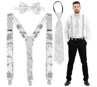 TOPJOWGA Deguisement Disco des Années, avec Clips Métalliques, Bretelles avec Paillettes, Kits de Déguisement, Accessoires de Fête, Accessoires de Disco pour Fête d'anniversaire Annee 70 80 (Argent)