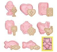 TOPJOWGA Emporte Piece Communion, 8 Pièces Moule Biscuit Set, Emporte-Pièces Enfant, 3D Moule Biscuit, Emporte-pièces Plastique, Croix, Pigeon, Poisson d'amour, Biscuit Moule Confirmation Baptême