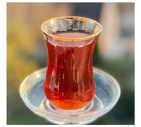 Topkapi Service à thé turc Benan-Sultan de 12 pièces pour 6 personnes - 6 verres à thé et 6 soucoupes - Verre à thé avec bord doré - Avec soucoupe - Emballé en toute sécurité