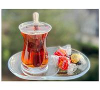 Topkapi Service à thé turc Elif-Sultan pour 2 personnes - 2 verres à thé, 2 soucoupes ovales et 2 cuillères à café - Série Sen & Ben - Emballage sûr - Passe au lave-vaisselle