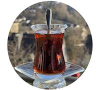 Topkapi Service à thé turc Sibel-Sultan de 18 pièces pour 6 personnes - Verre à thé avec effet optique - 6 verres à thé, 6 soucoupes et 6 cuillères à café - Kit complet - Emballage sûr