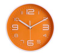 Topkey 8 Pouces Horloge Murale Silencieuse Ronde à Gros Chiffres, Facile à Lire, Pour La Cuisine Horloge Murale DéCorative Moderne Sans Tic-Tac Pour La Chambre à Coucher, Le Bureau Et L'éCole - Orange
