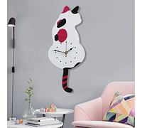 Topkey Horloge Murale créative Chat en Acrylique Blanc avec Pendule Queue de Chat (42 cm x 18 cm) Décoration d’intérieur pour Le Salon, la Chambre à Coucher, la Cuisine - Pile Non Incluse