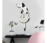 Topkey Horloge Murale créative Chien en Acrylique Blanche avec Pendule Queue de Chien (42 cm x 18 cm) Décoration d’intérieur pour Le Salon, la Chambre à Coucher, la Cuisine - Pile Non Incluse