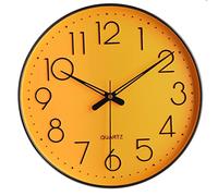 Topkey Horloge Murale Ronde décorative silencieuse sans tic-tac avec Chiffres Arabes pour Bureau, Salon, Chambre à Coucher, Cuisine (Piles Non incluses) Jaune 30,5 cm