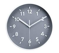 Topkey Horloge Murale Ronde silencieuse 8 Pouces - Facile à Lire - Grands Chiffres - Moderne - Pas de tic-tac - Horloge Murale décorative pour la Cuisine, la Chambre, Le Bureau, l'école - Gris