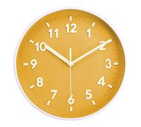 Topkey Horloge Murale Ronde silencieuse 8 Pouces - Facile à Lire - Grands Chiffres - Moderne - Pas de tic-tac - Horloge Murale décorative pour la Cuisine, la Chambre, Le Bureau, l'école - Jaune