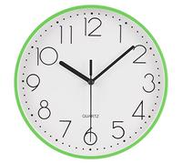 Topkey Horloge Murale Ronde silencieuse de 22,9 cm avec Chiffres Arabes, Horloge Facile à Lire pour Salon, Chambre, école et Chambre d'enfant, Pile Non Incluse, Vert