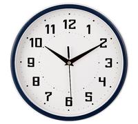 Topkey Horloge Murale Ronde silencieuse de 22,9 cm de Style Moderne sans tic-tac pour Chambre à Coucher, Bureau, Salle d'étude, Cuisine, Horloge Murale - Bleu