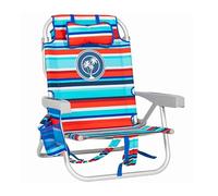 Topline Chaise longue de plage portable de luxe, légère, à rayures rouges et bleues, chaise longue avec carte, idéale pour l'extérieur, la plage, le camping, les pique-niques ou la pêche